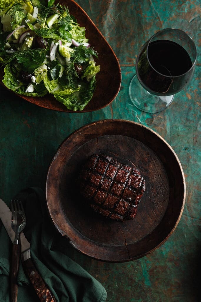 wine and steak